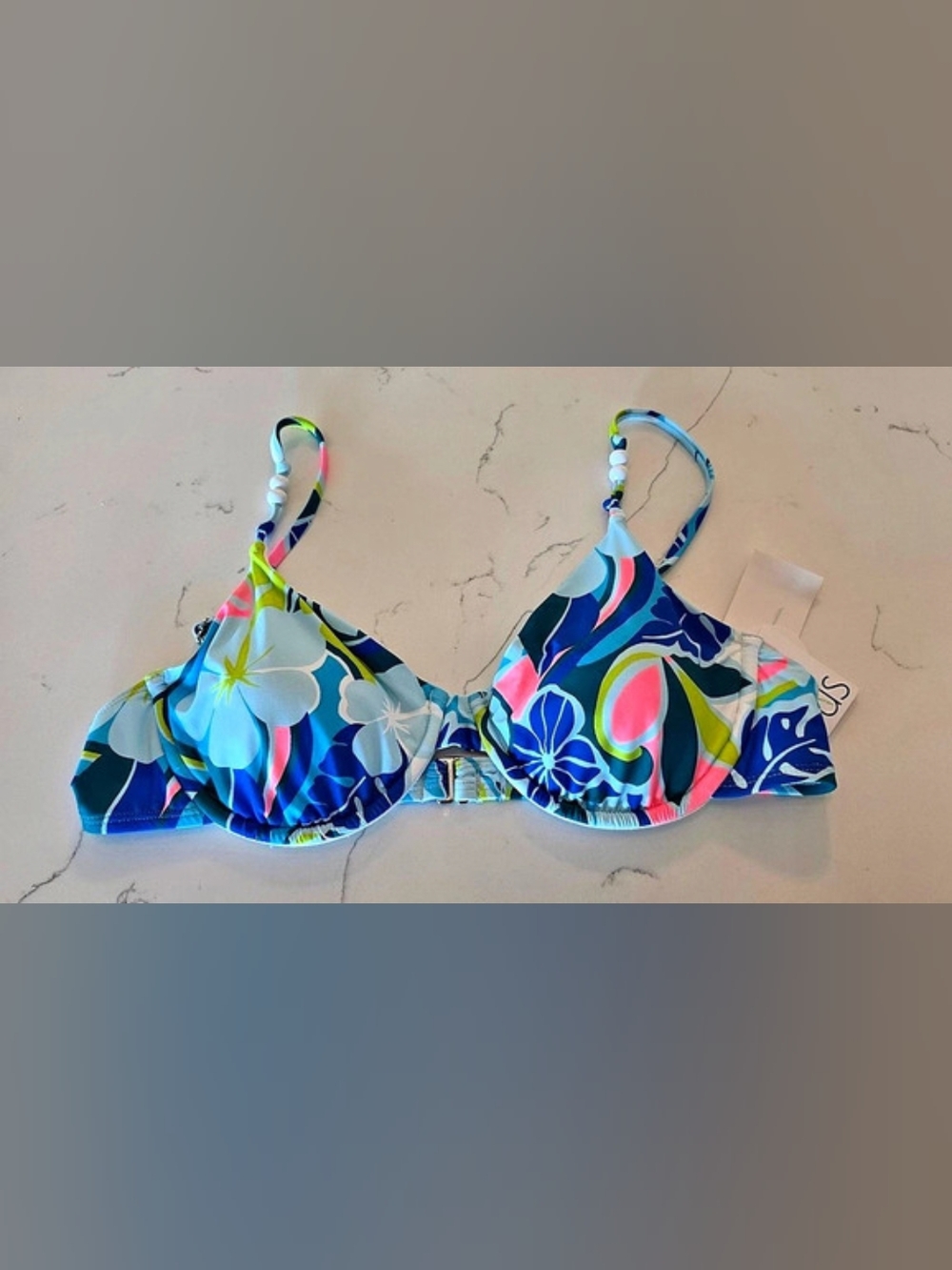 NWT Citrus Blue Tropical Floral Underwire Bikini Swim Top Women's Sz S & XL